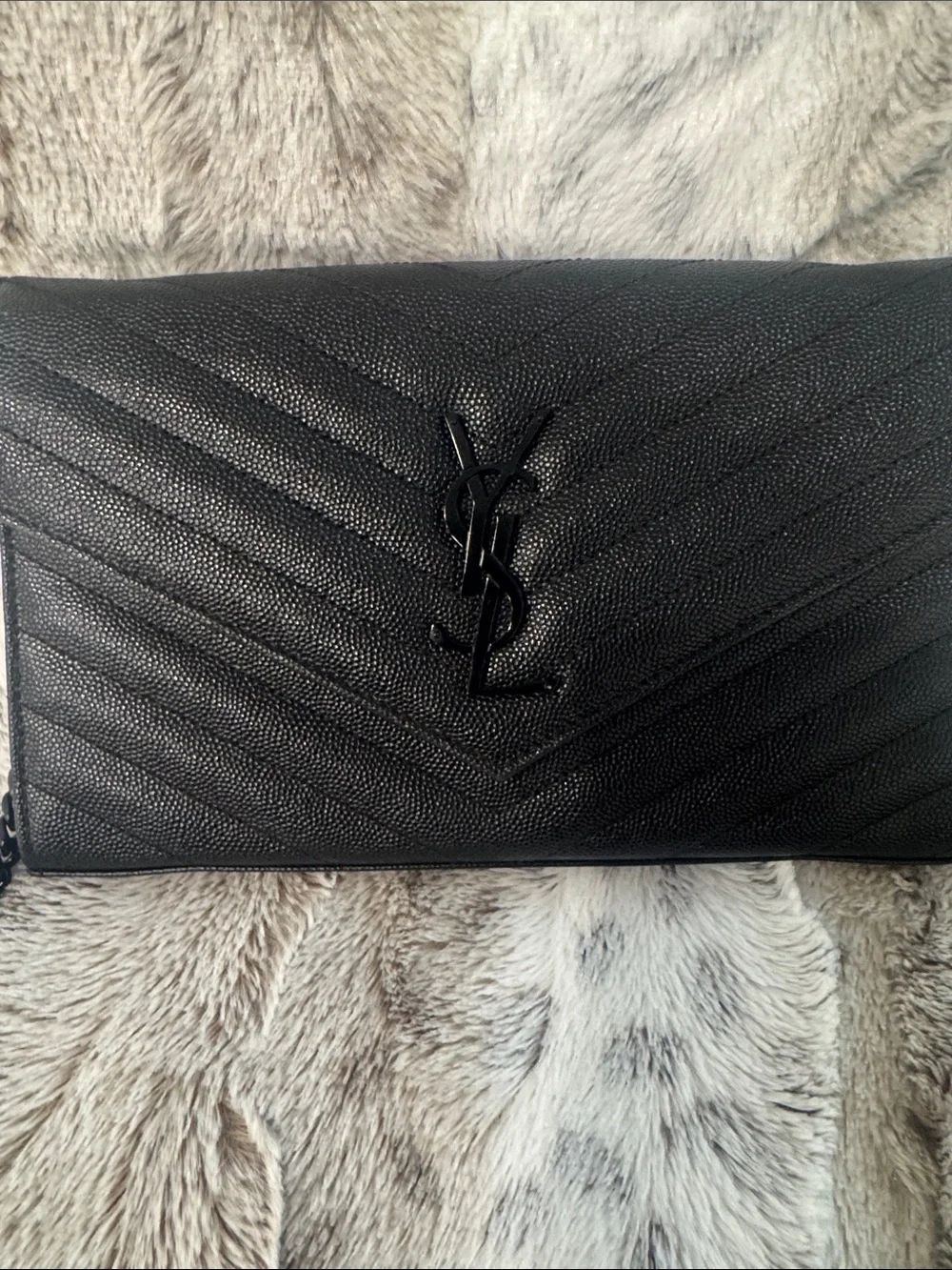 Authentic Saint Laurent Black Quilted Leather Envelope Crossbody/Clutch